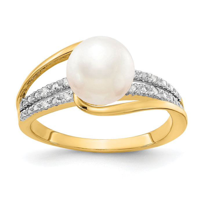 14k Diamond and FW Cultured Pearl Ring-Y11652AA
