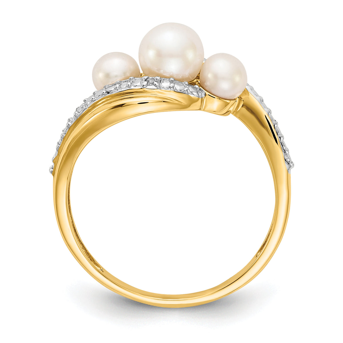 14k Diamond and FW Cultured 3-Pearl Bypass Ring-Y11655AA