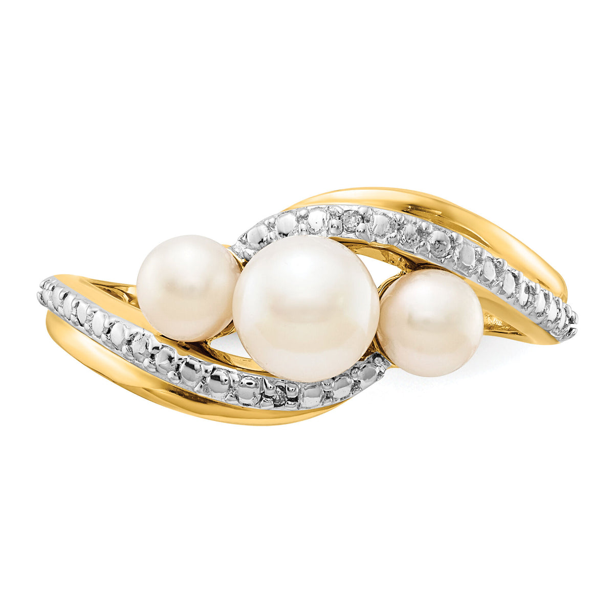 14k Diamond and FW Cultured 3-Pearl Bypass Ring-Y11655AA