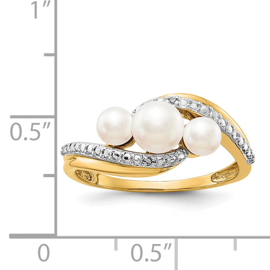 14k Diamond and FW Cultured 3-Pearl Bypass Ring-Y11655AA
