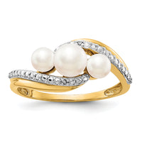 14k Diamond and FW Cultured 3-Pearl Bypass Ring-Y11655AA