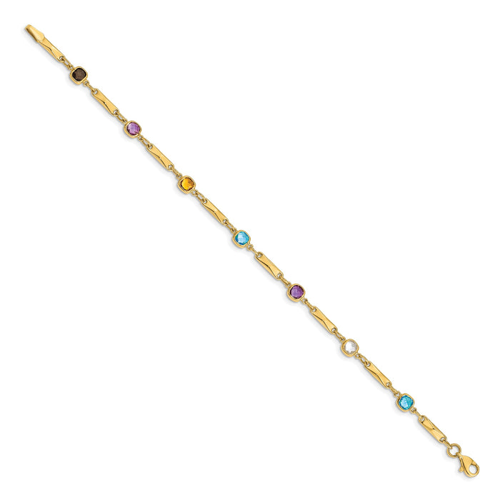 14K Multi Gemstone Fancy Link Bracelet-Y12739RB