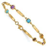 14K Multi Gemstone Fancy Link Bracelet-Y12739RB