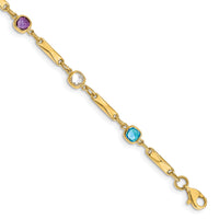 14K Multi Gemstone Fancy Link Bracelet-Y12739RB