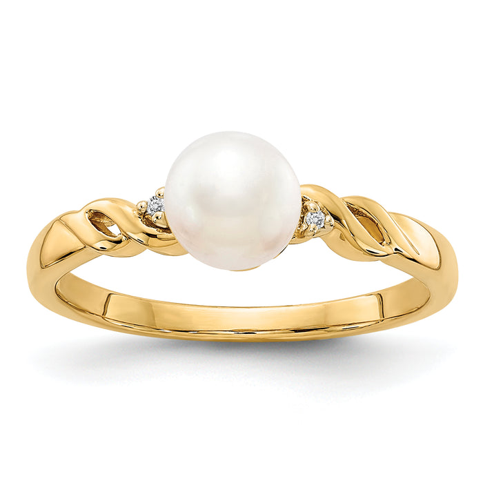 14k FW Cultured Pearl and Diamond Twist Ring-Y13009PL/AA