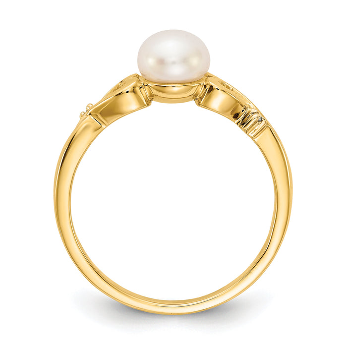 14k Diamond and Freshwater Cultured Pearl Heart Ring-Y13789/PL