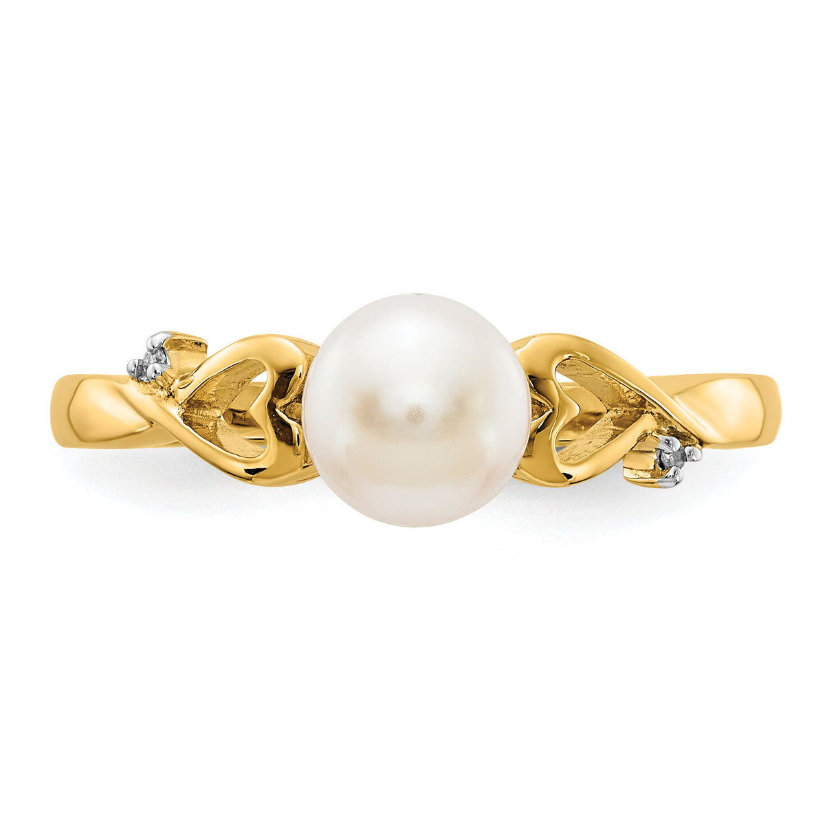 14k Diamond and Freshwater Cultured Pearl Heart Ring-Y13789/PL