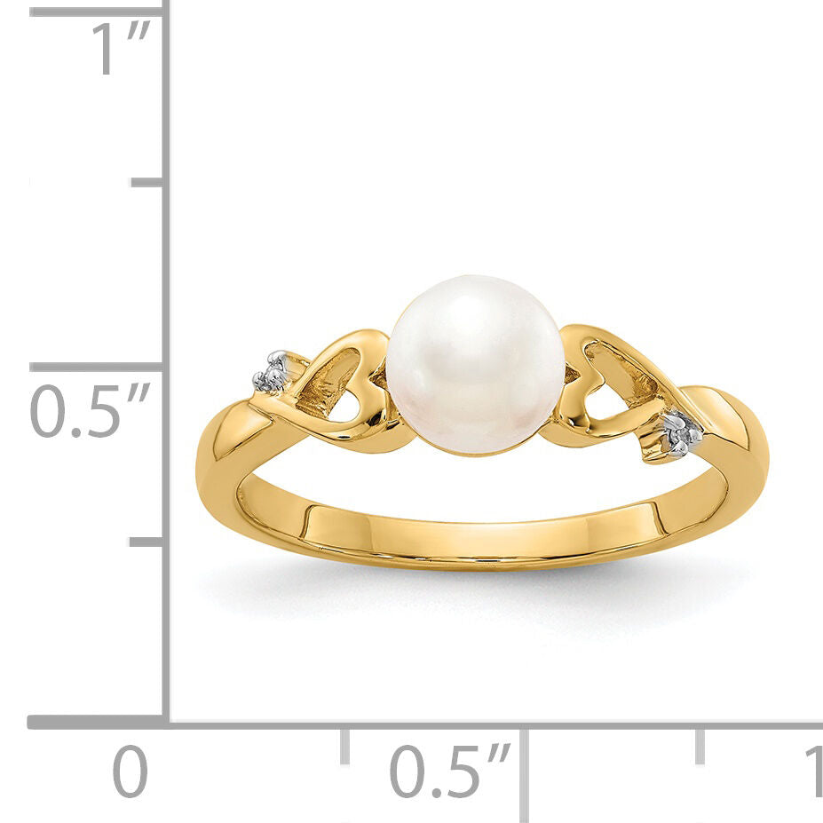 14k Diamond and Freshwater Cultured Pearl Heart Ring-Y13789/PL