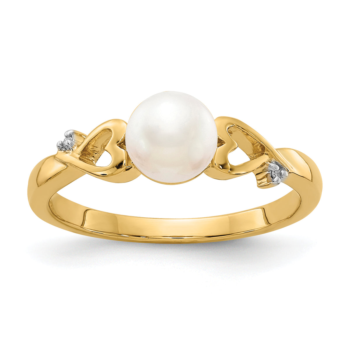 14k Diamond and Freshwater Cultured Pearl Heart Ring-Y13789/PL