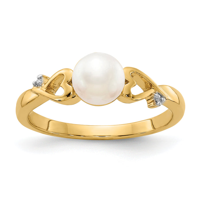 14k Diamond and Freshwater Cultured Pearl Heart Ring-Y13789/PL