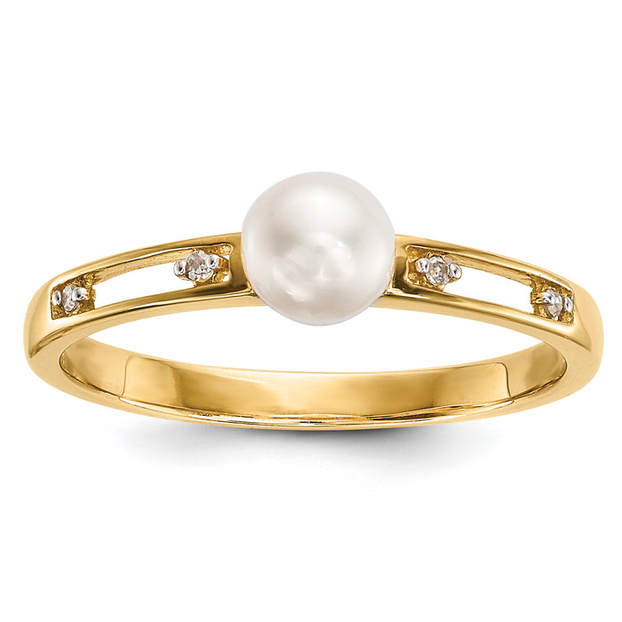 14k Freshwater Cultured Pearl and Diamond Ring-Y13791/PL
