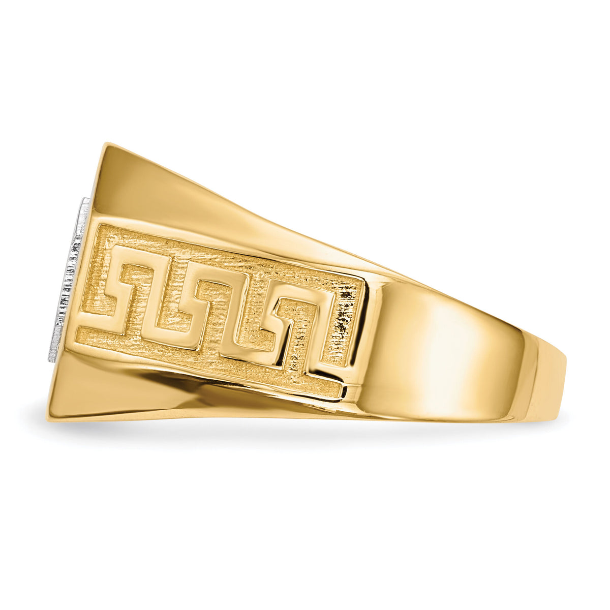 14kw/ Rhodium Mens Micro Pave CZ Octagon & Greek Key Ring-Y13802