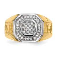 14kw/ Rhodium Mens Micro Pave CZ Octagon & Greek Key Ring-Y13802
