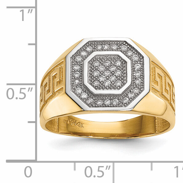 14kw/ Rhodium Mens Micro Pave CZ Octagon & Greek Key Ring-Y13802