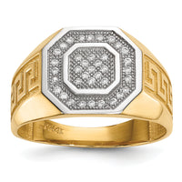 14kw/ Rhodium Mens Micro Pave CZ Octagon & Greek Key Ring-Y13802