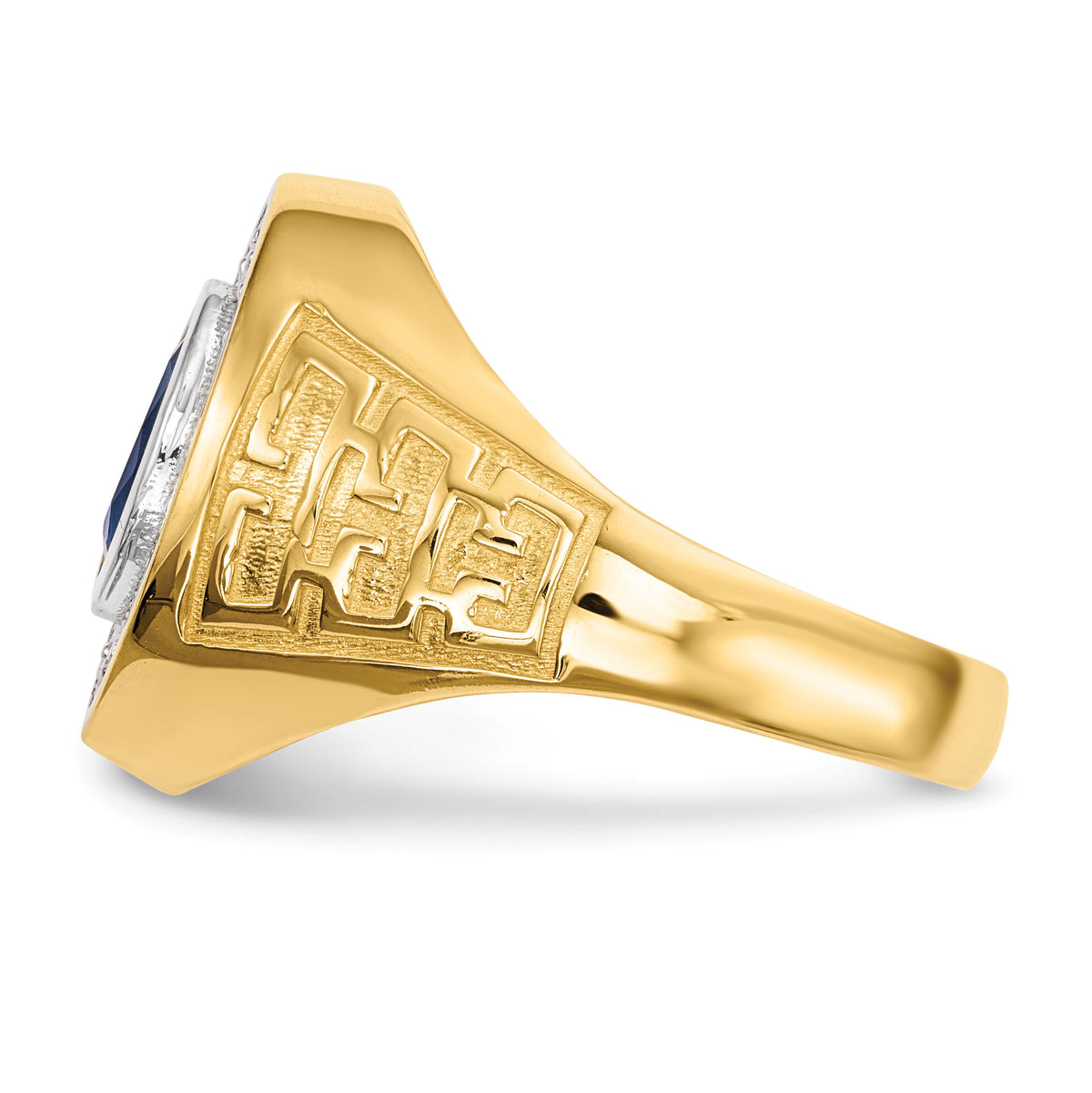 14k w/ Rhodium CZ & Oval Blue CZ Mens Ring-Y13803