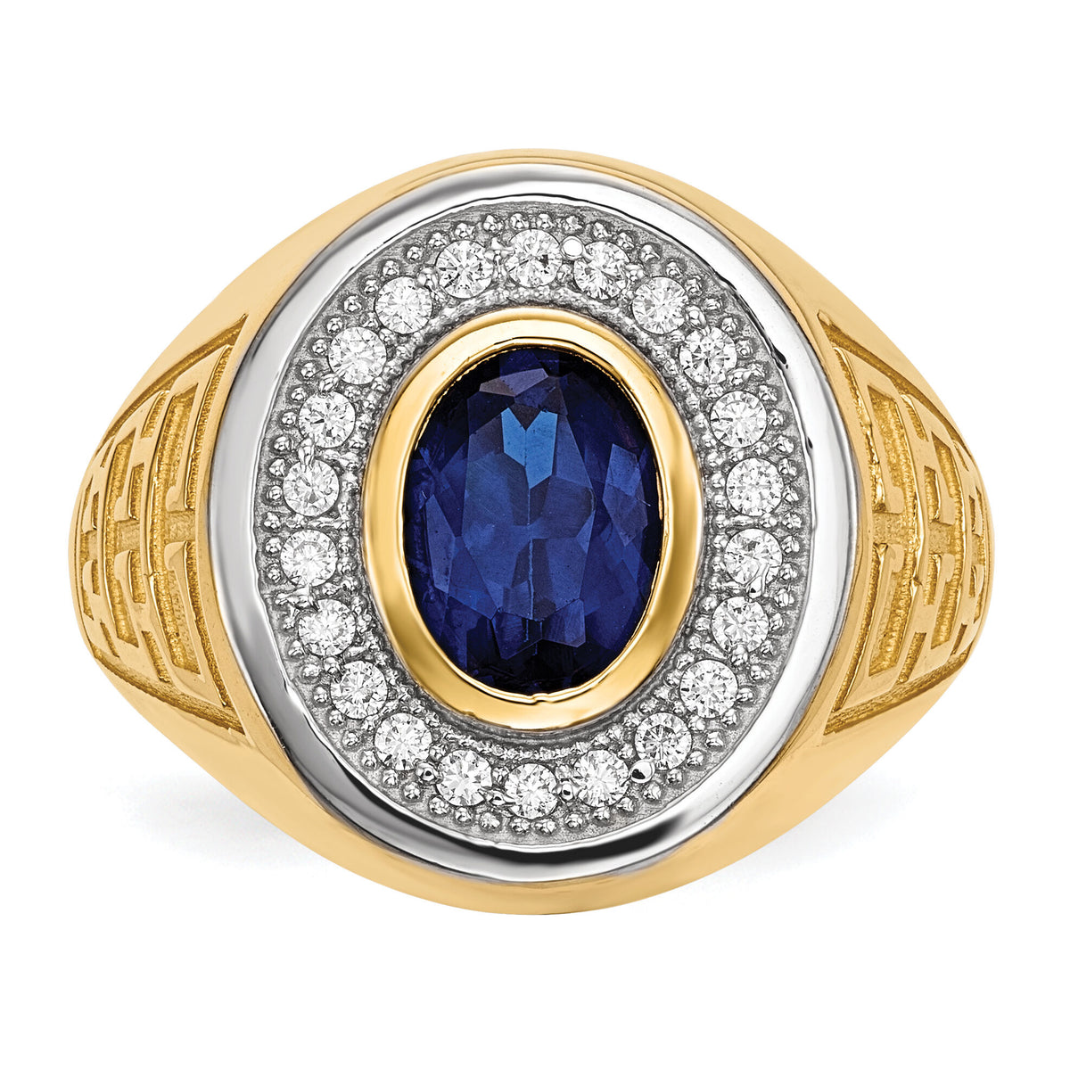 14k w/ Rhodium CZ & Oval Blue CZ Mens Ring-Y13803