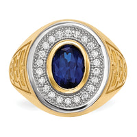 14k w/ Rhodium CZ & Oval Blue CZ Mens Ring-Y13803