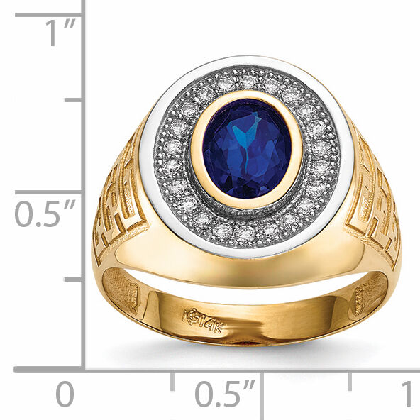 14k w/ Rhodium CZ & Oval Blue CZ Mens Ring-Y13803
