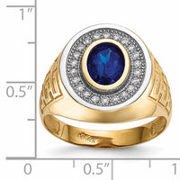 14k w/ Rhodium CZ & Oval Blue CZ Mens Ring-Y13803