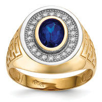 14k w/ Rhodium CZ & Oval Blue CZ Mens Ring-Y13803