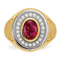 14k w/ Rhodium CZ & Oval Red CZ Mens Ring-Y13804
