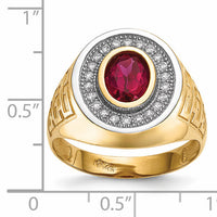 14k w/ Rhodium CZ & Oval Red CZ Mens Ring-Y13804