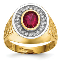 14k w/ Rhodium CZ & Oval Red CZ Mens Ring-Y13804