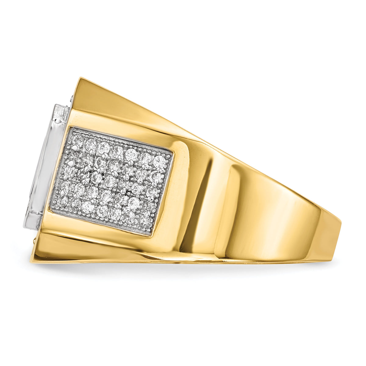 14k w/Rhodium CZ & Emerald-cut Red CZ Mens Ring-Y13806