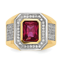 14k w/Rhodium CZ & Emerald-cut Red CZ Mens Ring-Y13806