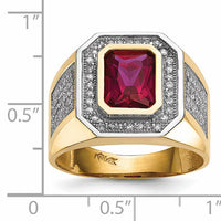 14k w/Rhodium CZ & Emerald-cut Red CZ Mens Ring-Y13806