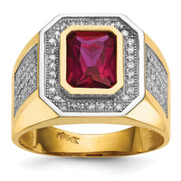 14k w/Rhodium CZ & Emerald-cut Red CZ Mens Ring-Y13806