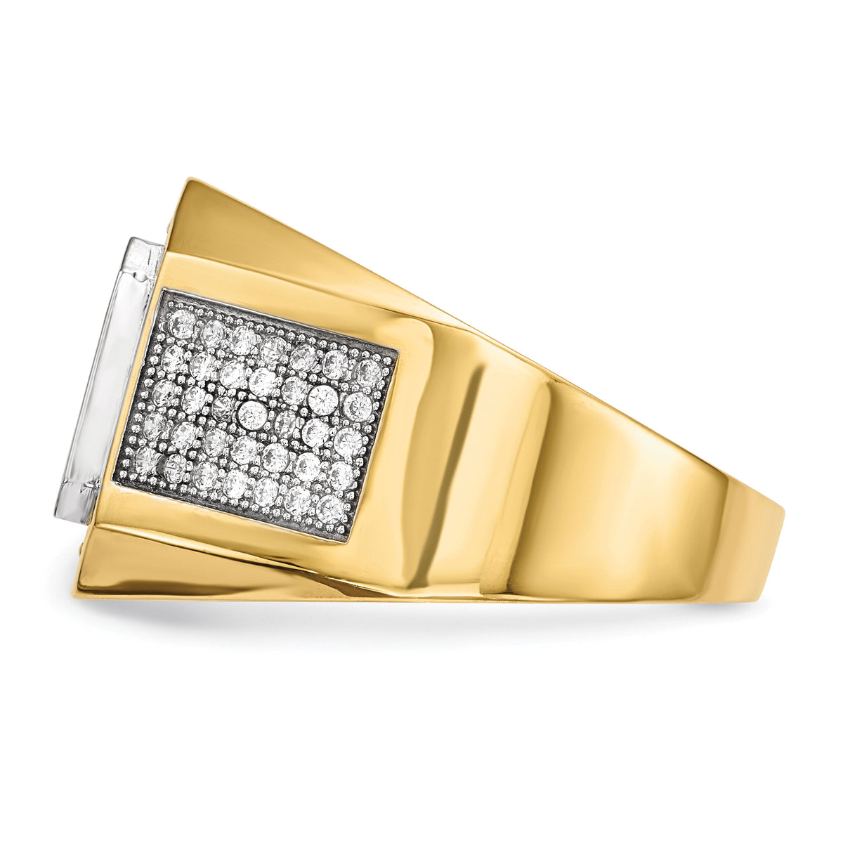 14k w/ Rhodium CZ & Emerald-cut Blue CZ Mens Ring-Y13807