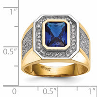 14k w/ Rhodium CZ & Emerald-cut Blue CZ Mens Ring-Y13807