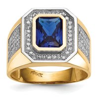 14k w/ Rhodium CZ & Emerald-cut Blue CZ Mens Ring-Y13807