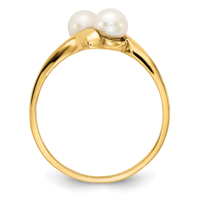 14K 4-5mm White Button Freshwater Cultured 2 Pearl Ring-Y13940PL