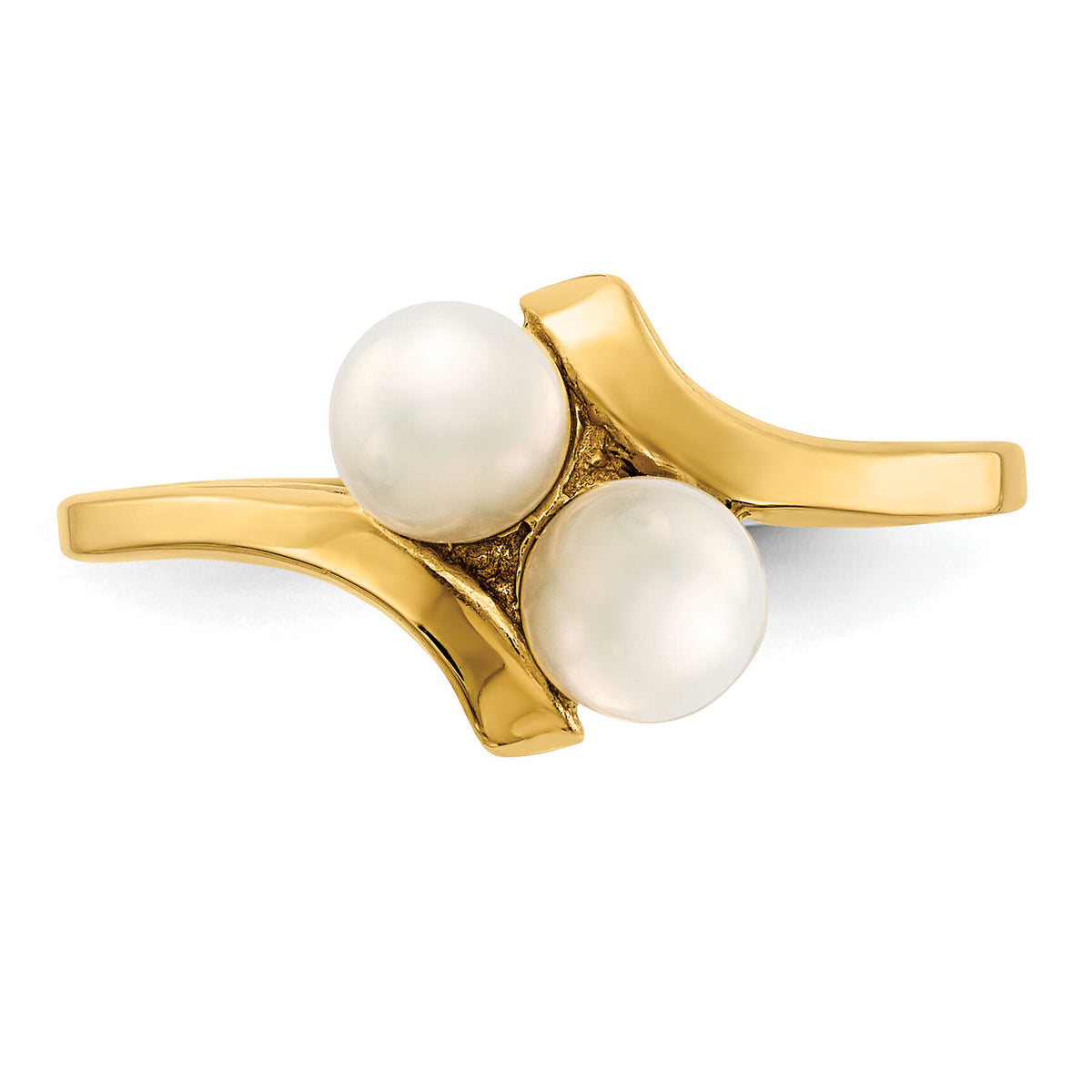 14K 4-5mm White Button Freshwater Cultured 2 Pearl Ring-Y13940PL