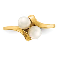 14K 4-5mm White Button Freshwater Cultured 2 Pearl Ring-Y13940PL
