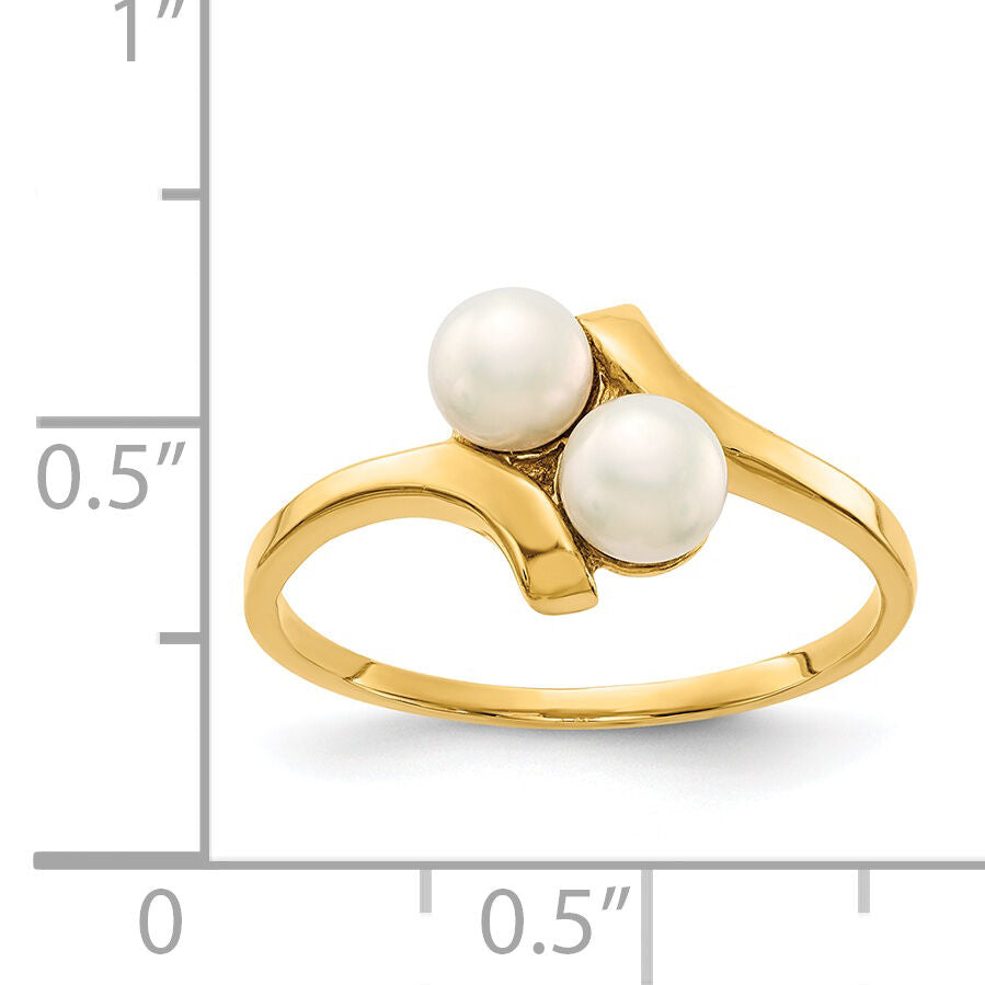 14K 4-5mm White Button Freshwater Cultured 2 Pearl Ring-Y13940PL
