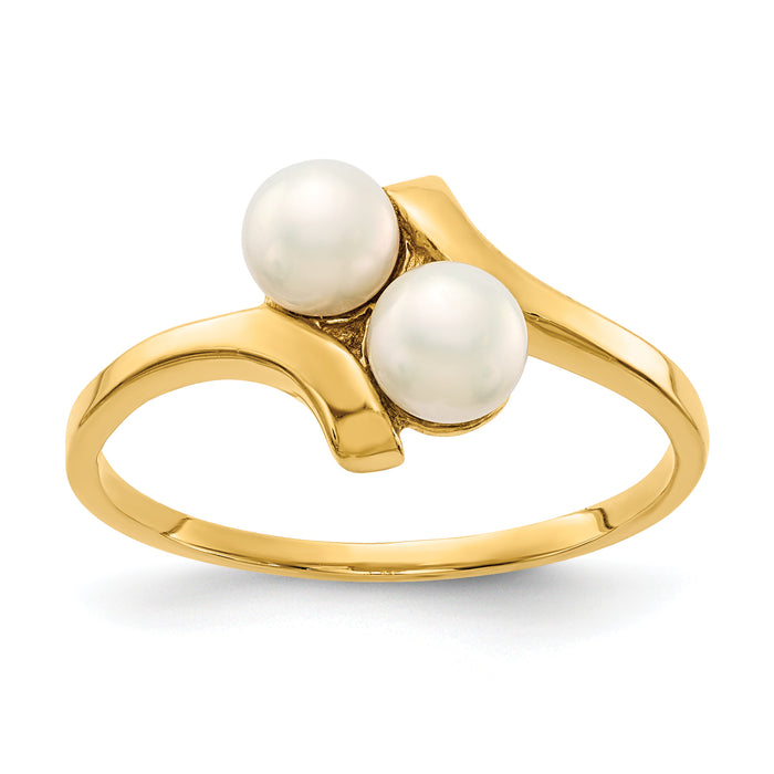 14K 4-5mm White Button Freshwater Cultured 2 Pearl Ring-Y13940PL