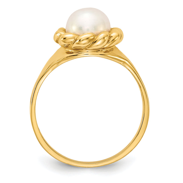 14K 6-7mm White Button Freshwater Cultured Pearl Ring-Y13941PL
