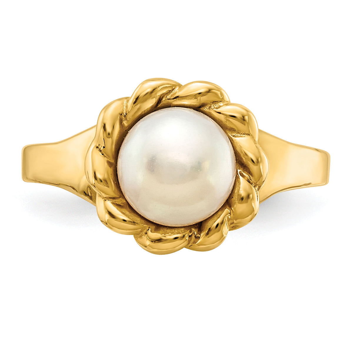 14K 6-7mm White Button Freshwater Cultured Pearl Ring-Y13941PL
