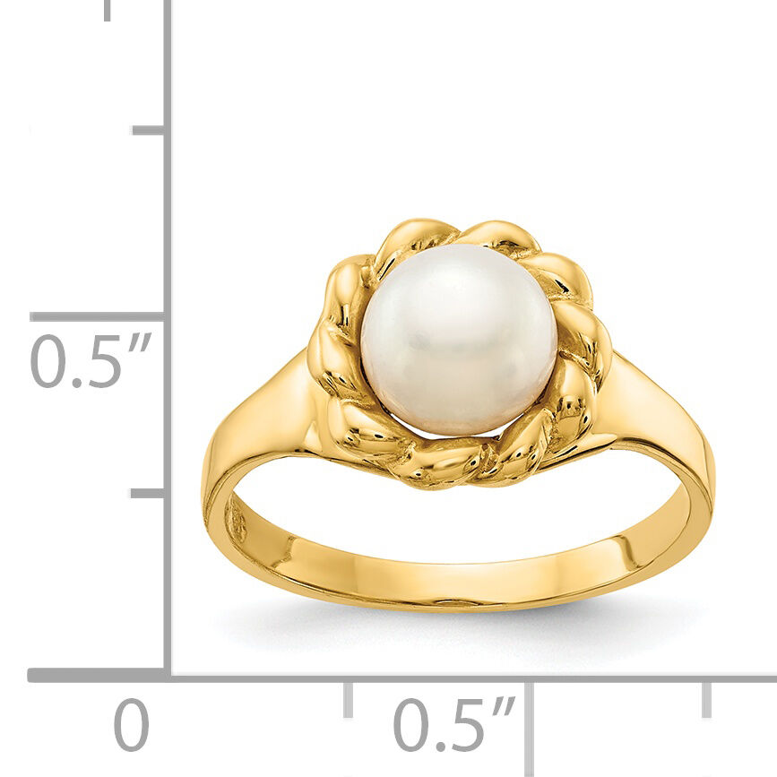14K 6-7mm White Button Freshwater Cultured Pearl Ring-Y13941PL