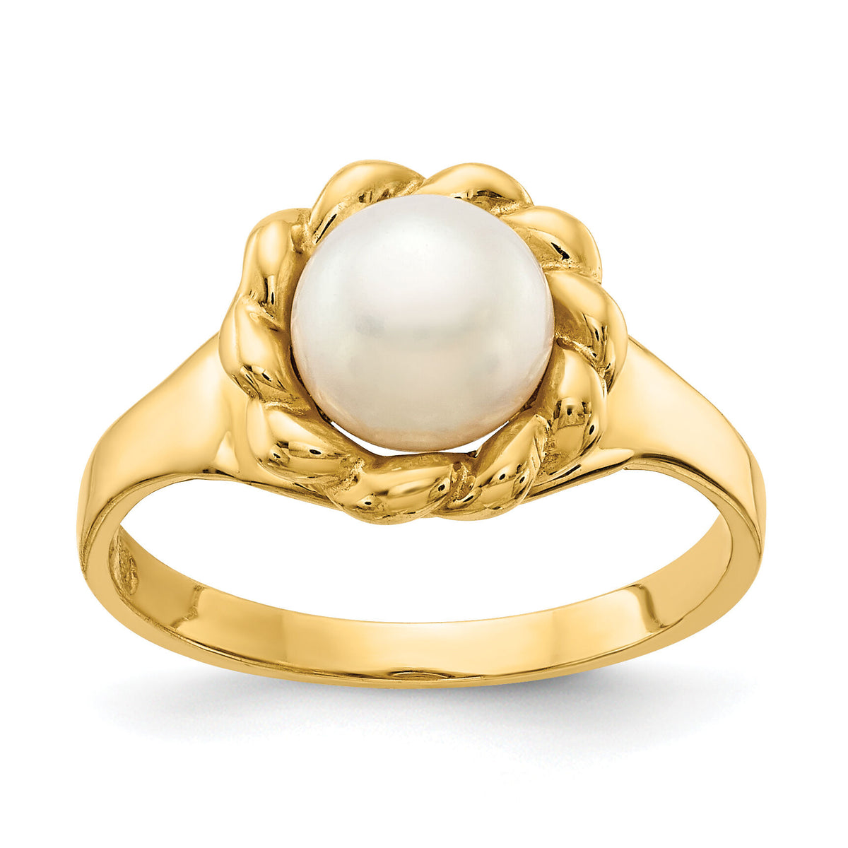 14K 6-7mm White Button Freshwater Cultured Pearl Ring-Y13941PL