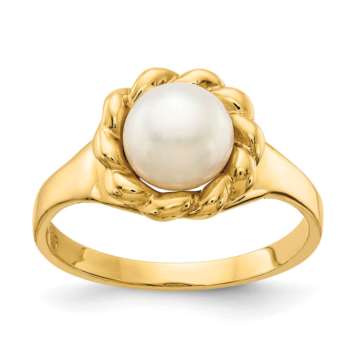 14K 6-7mm White Button Freshwater Cultured Pearl Ring-Y13941PL