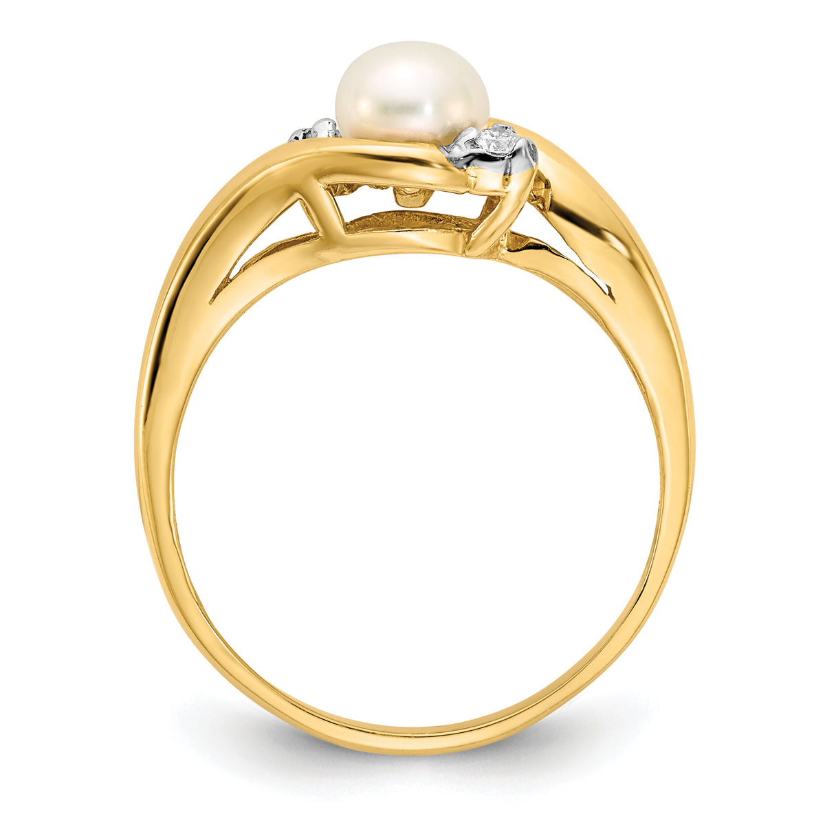 14K 5-6mm White Button Freshwater Cultured Pearl .04tw Diamond Ring-Y13942PL/A