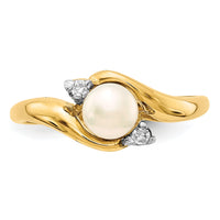 14K 5-6mm White Button Freshwater Cultured Pearl .04tw Diamond Ring-Y13942PL/A