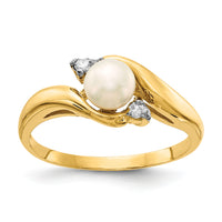 14K 5-6mm White Button Freshwater Cultured Pearl .04tw Diamond Ring-Y13942PL/A