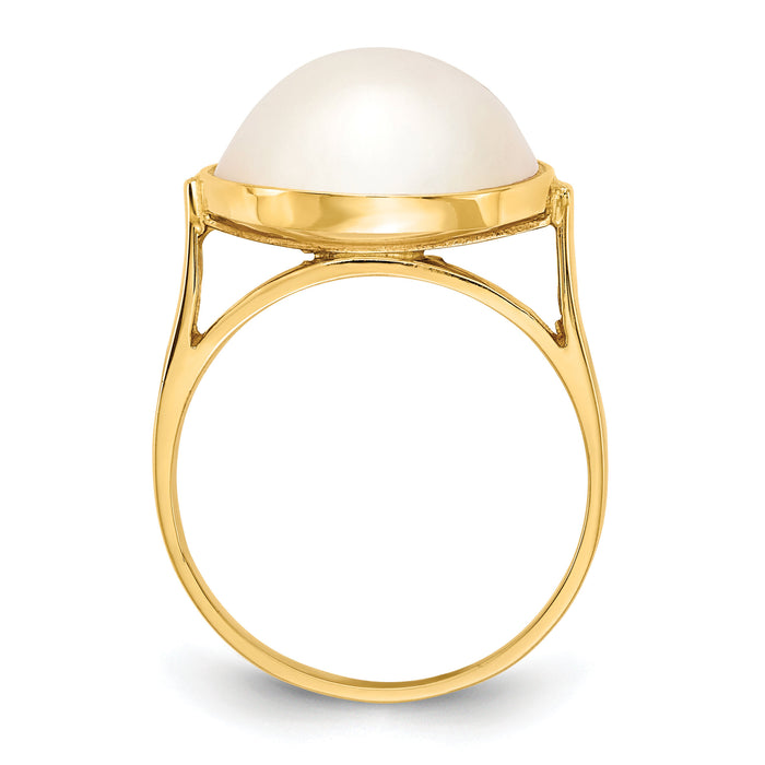 14k 13-14mm White Akoya Mabe Saltwater Cultured Pearl Ring-Y13943PL