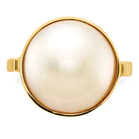 14k 13-14mm White Akoya Mabe Saltwater Cultured Pearl Ring-Y13943PL